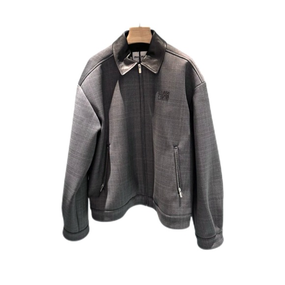 Miu Miu Prince of Wales check and bonded jersey blouson jacket It36 - Picture 1 of 6